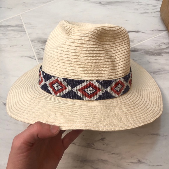 Olive & Pique White Straw Paper Beaded Hat - Picture 2 of 11